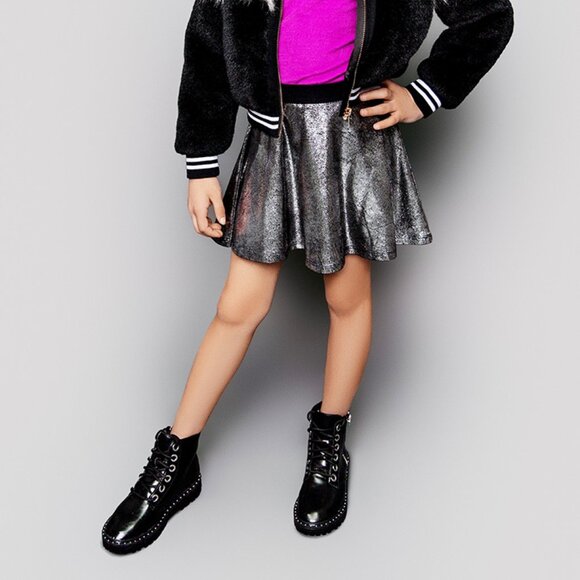 ❤️ NWT sz 12 Mia New York Silver Metallic Crackle Suede Girls Skater Skirt ❤️ - Picture 1 of 1